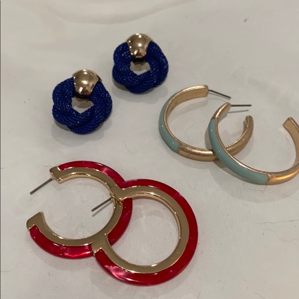 Red blue mint green hoop gold earrings set new
